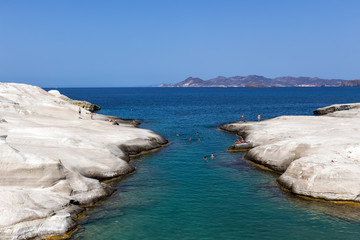 Naklejka premium Sarakiniko beach, in Milos island, Cyclades, Greece