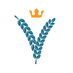 V letter logo formed by laurel wreath with crown