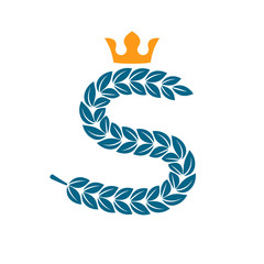S letter logo formed by laurel wreath with crown