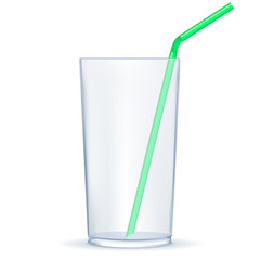 Empty glass with drinking straw. 