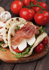 Piadina romagnola with prosciutto and mozzarella cheese