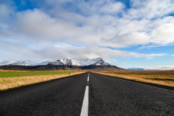 Empty road in early winter of Iceland