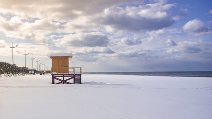 lifeguard tower in winter