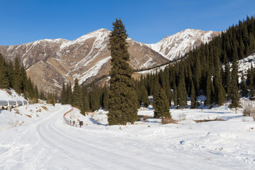 snowy mountain road