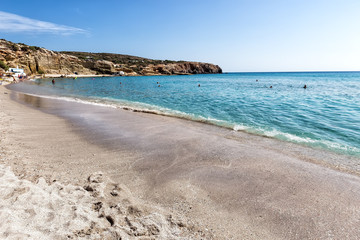 Fototapeta na wymiar Beautiful natural colors of Firiplaka beach, Milos, Greece