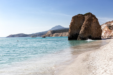 Fototapeta na wymiar Beautiful natural colors of Firiplaka beach, Milos, Greece