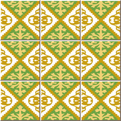 Vintage seamless wall tiles of jagged diamond check. Moroccan, Portuguese.
