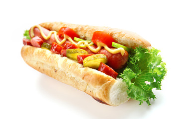 Fresh hot dog isolated on white