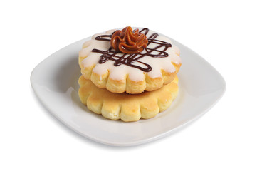 Small round cake with chocolate cream