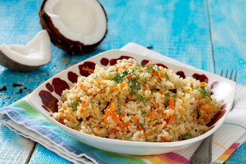 Ghajar pulau- coconut rice South Indian cuisine