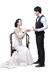 Romantic young couple with champagne flutes