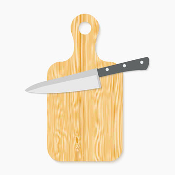 Realistic Wooden Cutting Board And Knife