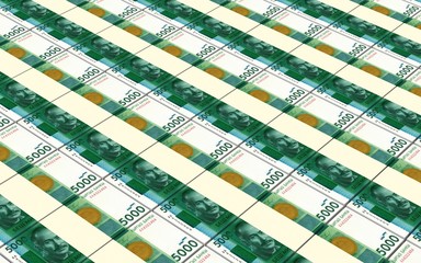 Fototapeta premium Kyrgyzstani som bills stacks background. Computer generated 3D photo rendering.