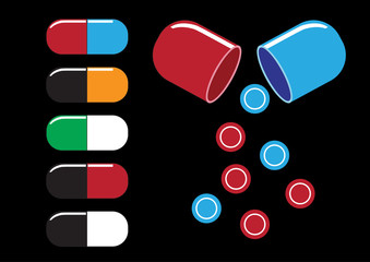 Chemical test tubes and pills icons illustration vector