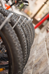 Bicycle Parking. Wheel detai of a group of bikes