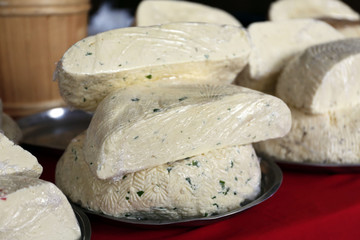 Home made cheese on table