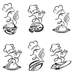 monochrome illustration of fast food set