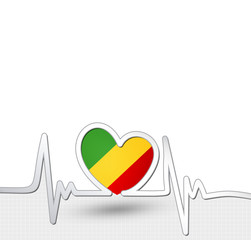 Republic of the Congo flag heart and heartbeat line