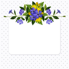Periwinkle and daisy flowers composition and a card