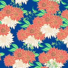 Fototapeta na wymiar Summer bright flowers. Vector seamless pattern