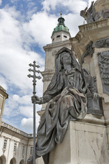 Statue in front of the Salzburg Dom, Austria.