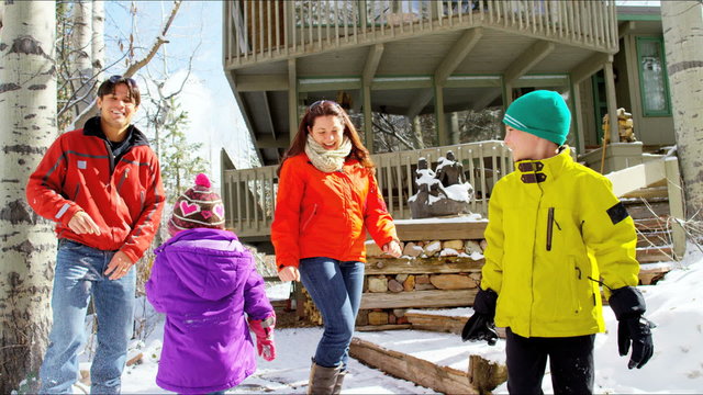 outdoor Colorado Caucasian family snow skiing parents children healthy lifestyle