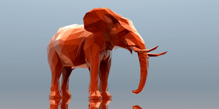 3d render of elephant, abstract geometric low poly.