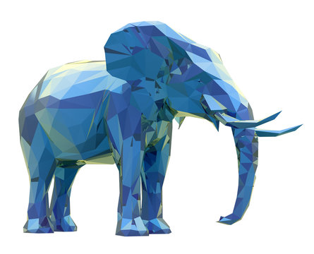 3d render of elephant, abstract geometric low poly.