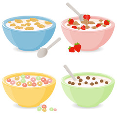 Bowls of breakfast cereal. Vector illustration