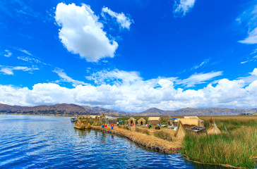 Totora boat on the Titicaca lake near Puno, Peru