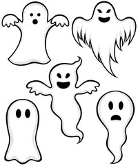 Vector illustration of a variety of cartoon ghosts.