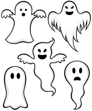 Vector illustration of a variety of cartoon ghosts.