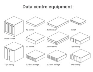 Server room equipment vector set. Data center icon collection