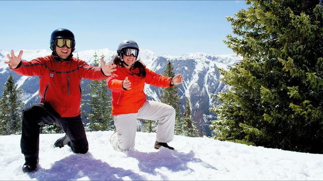 outdoor winter skiing vacation Caucasian family parents children snow resort