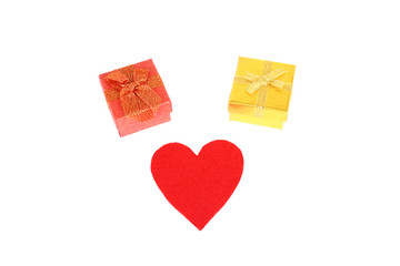 Red heart and gift box isolated on white