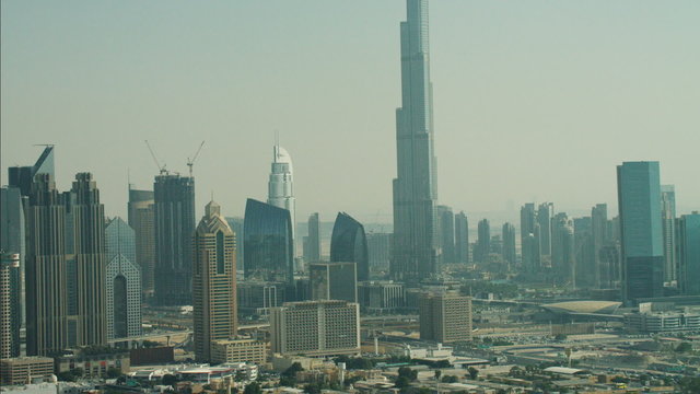 Aerial Dubai Burj Khalifa Skyscraper Sheikh Zayed Road UAE 