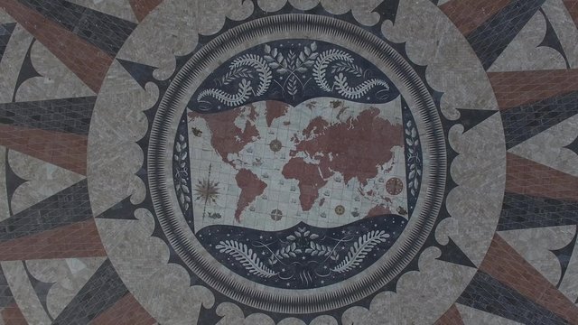 Top View of the Mosaic World Map at Monument of the Discoveries, Lisbon, Portugal