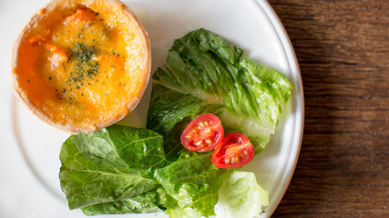 Close up of  Salmon quiche