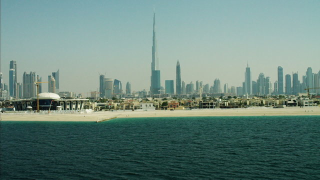 Aerial Ocean Dubai city Skyline Burj Khalifa Skyscraper UAE