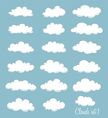 set of cute cartoon white clouds. vector
