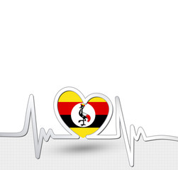 Uganda flag heart and heartbeat line