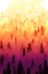 misty forest landscape - 99371493