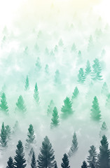 misty forest landscape - 99372456