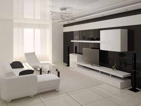 Interer modern living room in the style of hi-tech.
