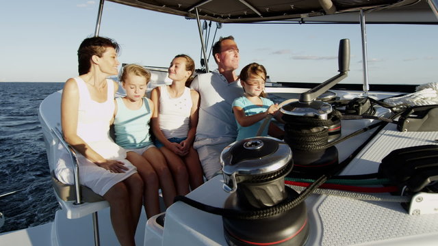 Caucasian Family Group Together Luxury Lifestyle Yacht Tourism Promotion 