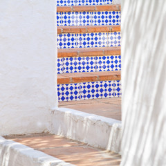 white blue mosaic stairs Spain