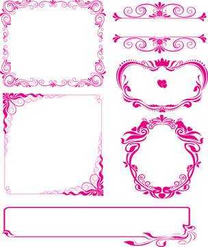 Vector set of decorative horizontal elements, border and frame pink. Basic elements are grouped.