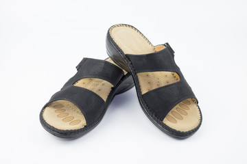 Black lady footwear on white background