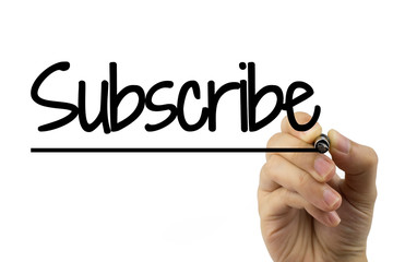 Woman hand writing Subscribe with black pen