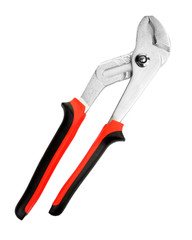 Red and black pliers isolated on white background